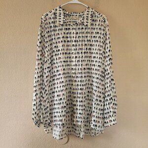 Jane and Delancey Shirt Size 3XL Beige Novelty Birds Roll Tab Button Long Sleeve